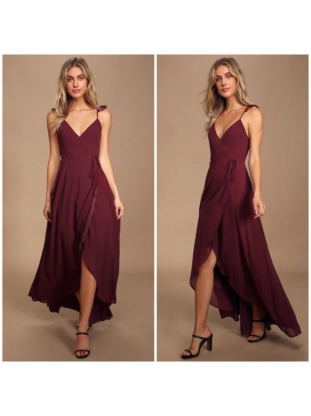 Lulu’s Here's to Us Burgundy High Low Wrap Dress